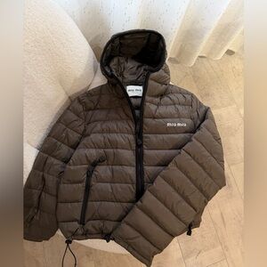 NWOT Miu Miu Dark Brown Hooded Puffer Jacket, Size 38 M
